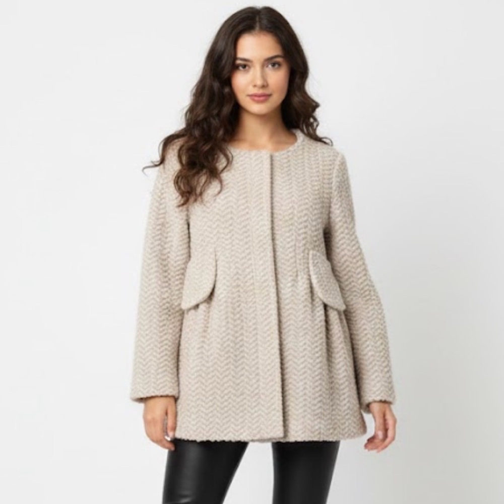 Marc Jacobs Cream Wool Textured Knit Cardigan Blazer Pleated Size 2